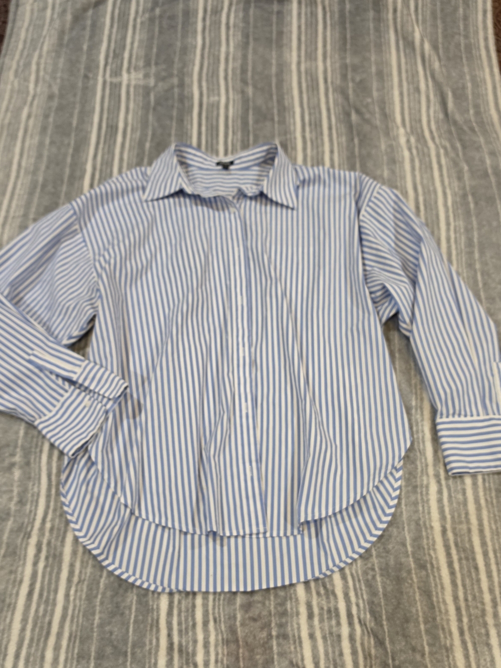 Express Womens Blue & White Striped Button-Down Shirt